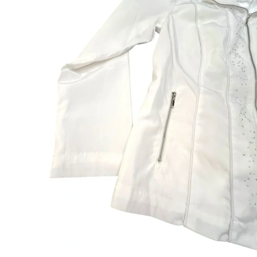 Laura Ashley Ladies Silky Regatta Jacket Embellished White Zip Up Small NWT $114